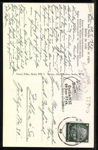 AK Berlin-Charlottenburg, Kaiser-Wilhelm-Gedächtniskirche bei Nacht