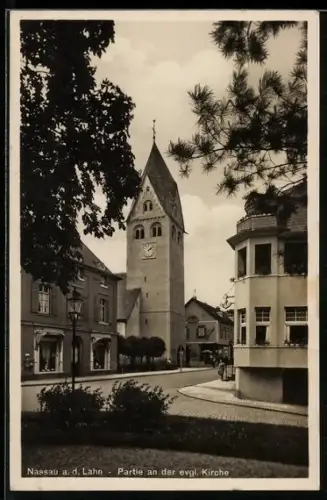 AK Nassau a. d. Lahn, Partie an der evangel. Kirche