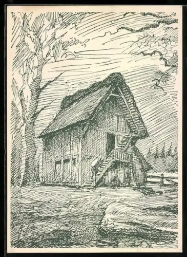 Künstler-AK Walsrode-Ahrsen, Hof Gehrke mit Treppenspeicher in der Lüneburger Heide