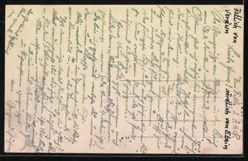 AK Éton, Vue de la rue principale avec bâtiments en ruines et église au fond