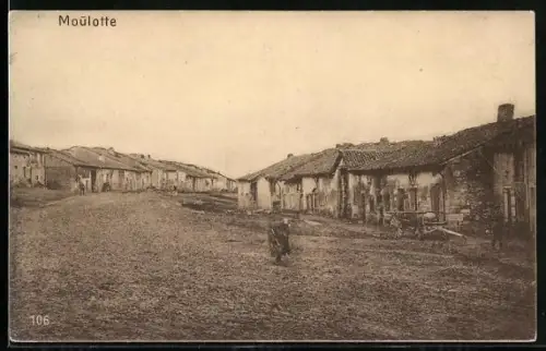AK Moulotte, Rue principale avec maisons traditionnelles et charrette