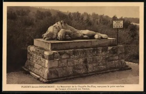AK Fleury-devant-Douaumont, Le Monument de la Chapelle Ste-Fine marquant l`avance allemande sur Verdun