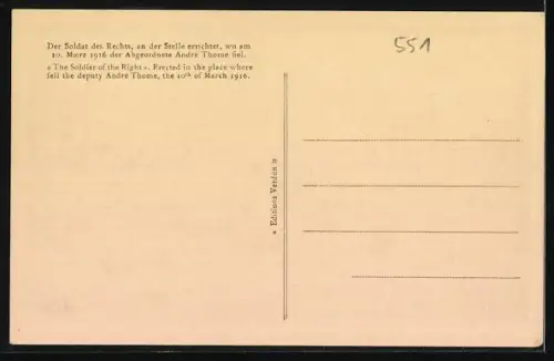 AK Douaumont, Le Soldat des droits à l`endroit où tomba André Thome, 10 mars 1916