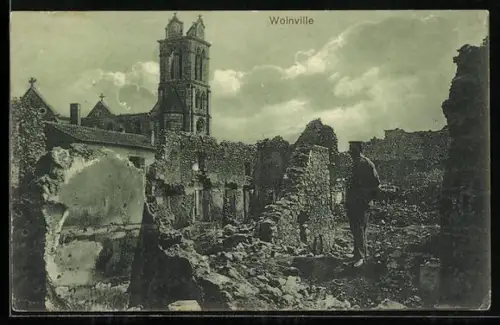 AK Woinville, Ruines de l`église et des bâtiments environnants après le conflit