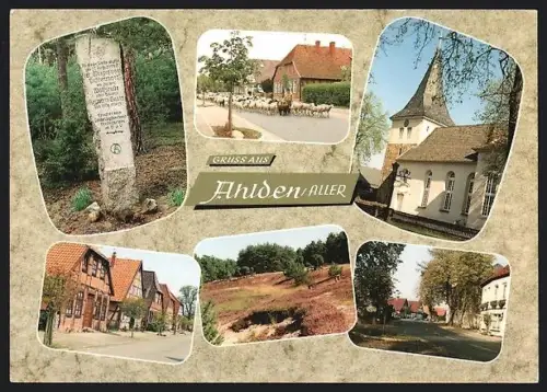 AK Ahlden /Aller, Kirche, Gedenkstein, historische Ortsansichten