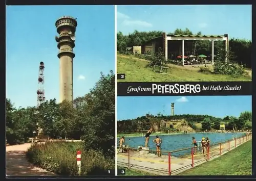 AK Petersberg / Halle, Fernseh-Aussichtsturm, Fernsehpavillon, Bergbad