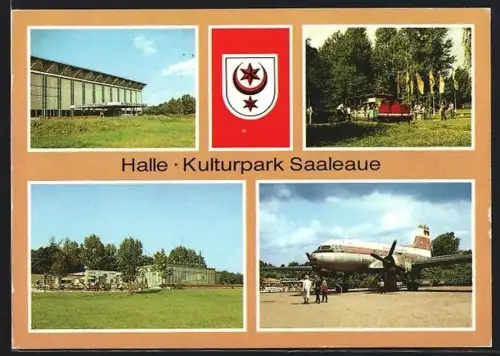 AK Halle /Saale, Kulturpark Saaleaue, Eissporthalle, Pioniereisenbahn, IL 14, Gaststätte Saaleaue