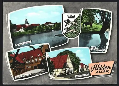 AK Ahlden /Aller, Blick auf Ahlden, Schloss Bothmer, Grosse Strasse, am Schlossgraben