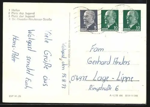 AK Wolgast, Hafen, Platz der Jugend, Dr.-Theodor-Neubauer-Strasse