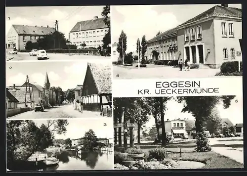 AK Eggesin /Ueckermünde, Rathaus, Schule, Flussansicht