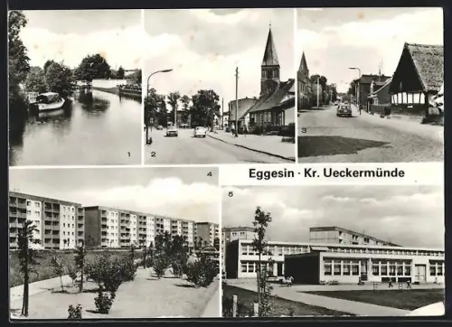 AK Eggesin /Ueckermünde, Hafen an der Randow, Bahnhofstrasse, Strasse der Freundschaft, Kinderkombination