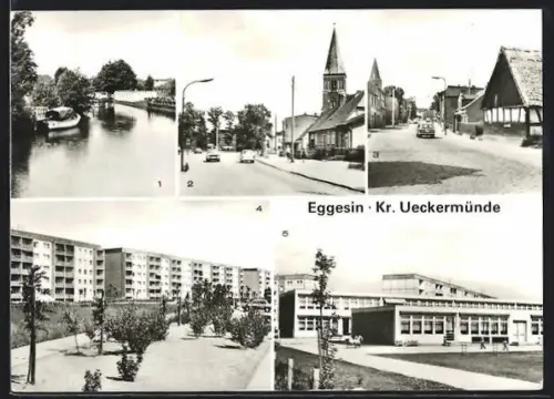 AK Eggesin /Ueckermünde, Hafen an der Randow, Bahnhofstrasse, Strasse der Freundschaft, Neubaugebiet
