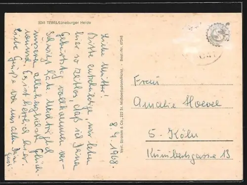 AK Tewel /Lüneburger Heide, Brücke, Fachwerkhaus, Teich mit Seerosen