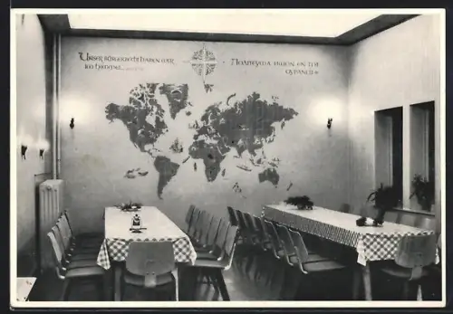 AK Ahlden /Aller, Jugendheim des CVJM, Speiseraum mit Weltkarte