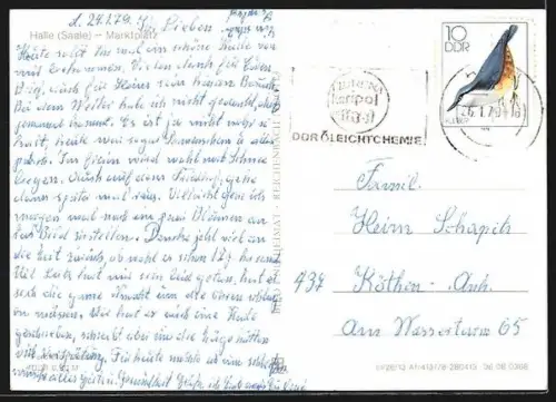 AK Halle /Saale, Marktplatz, Roter Turm, Marktkirche, Strassenbahn