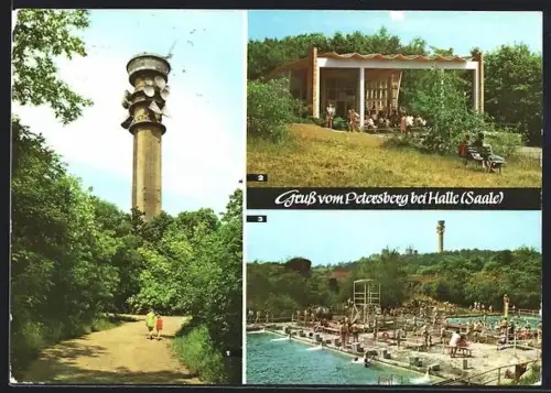 AK Petersberg bei Halle, Aussichtsturm, Gasthaus, Schwimmbad