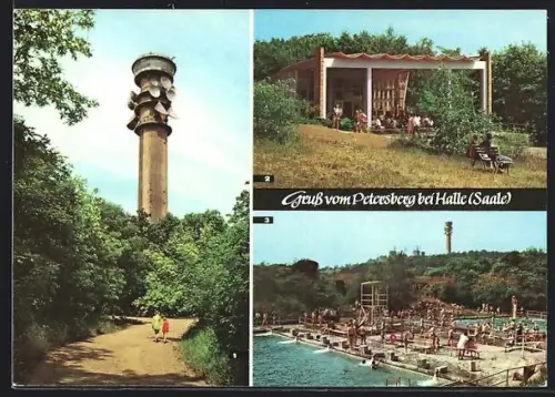 AK Petersberg bei Halle, Richtfunkturm, Fernsehpavillon, Bergbad