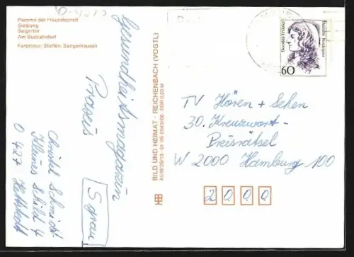 AK Hettstedt / Südharz, Flamme der Freundschaft, Siedlung, Saigertor, Am Busbahnhof