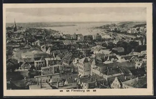 AK Flensburg, Stadtansicht mit Hafen und Förde
