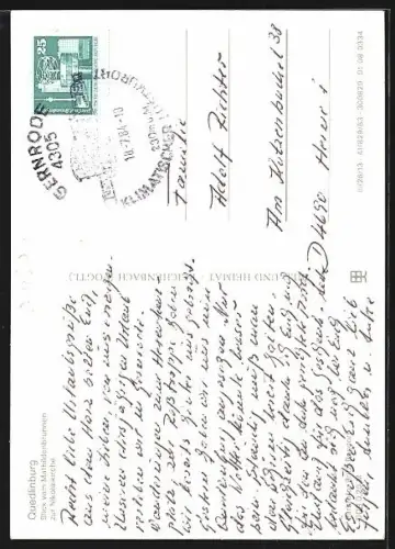 AK Quedlinburg, Blick vom Mathildenbrunnen zur Nikolaikirche