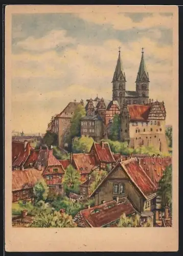 AK Quedlinburg, Blick auf Schloss und Dom vom Münzenberg