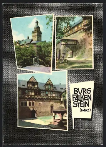 AK Falkenstein / Selketal, Burg Falkenstein, Innenhof, Toranlage, Bergfried