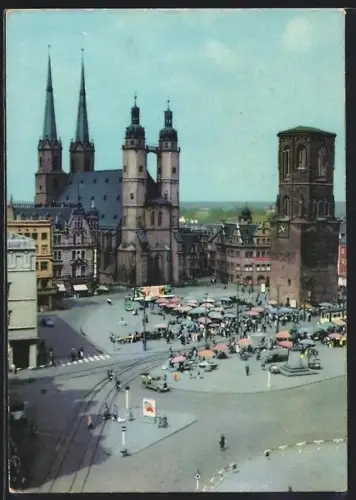 AK Halle /Saale, Marktplatz, Marktkirche, Roter Turm
