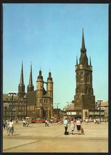 AK Halle /Saale, Marktplatz mit Marktkirche und Rotem Turm