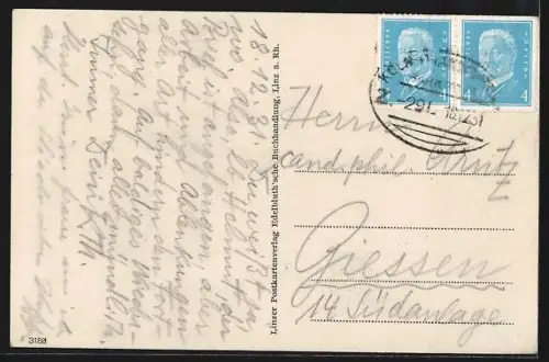 AK Linz am Rhein, Dampfer und Liedtext, Totalansicht