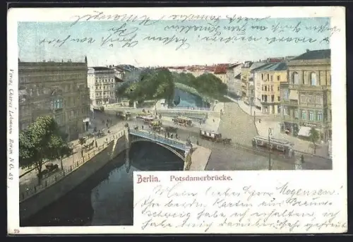 AK Berlin-Tiergarten, Partie an der Potsdamer Brücke, Strassenbahn