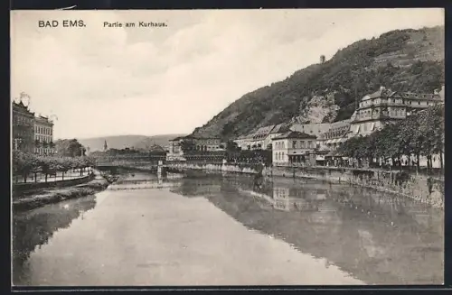 AK Bad Ems, Partie am Ufer mit Kurhaus