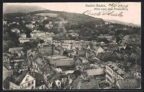AK Baden-Baden, Ortsansicht aus der Vogelschau mit Blick nach dem Friesenberg