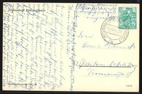 AK Kühlungsborn, Ostseestrand mit Blick zum Erholungsheim Jochen Weigert
