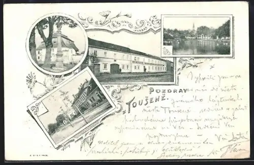 AK Tousen, Slatinné a zelezite lázne Jan Kralik, Gebäudeansichten