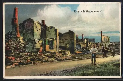 AK Binarville, völlig zerstörte Häuser