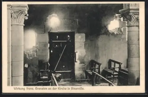 AK Binarville, Wirkung französischer Granaten an der Kirche