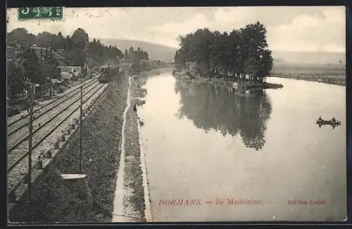AK Dormans, Île Madeleine et voie ferrée au bord de la rivière