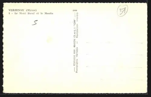 AK Verzenay /Marne, Le Mont Boeuf et le Moulin