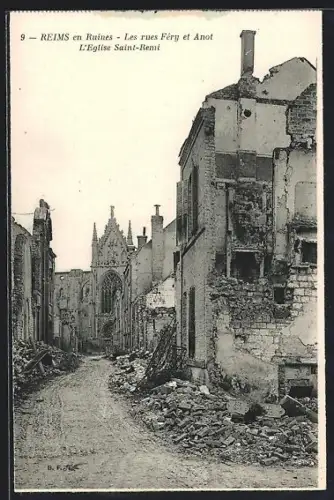 AK Reims, Les rues Féry et Anot, L`Église Saint-Rémi