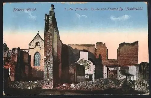 AK Somme-Py, Ruines près de l`église après la campagne de 1914-15