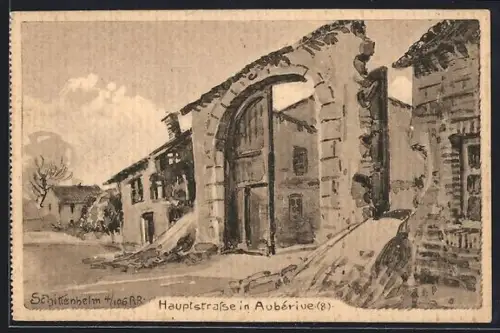 Künstler-AK Aubérive, Rue principale d`Aubérive