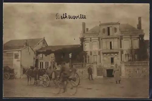 AK Bethenville, Scène de rue avec charrette et bâtiment ancien