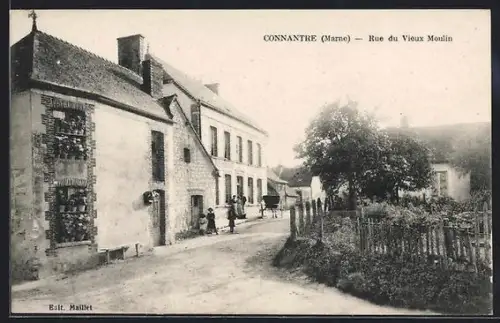 AK Connantre /Marne, Rue du Vieux Moulin avec bâtiments et habitants