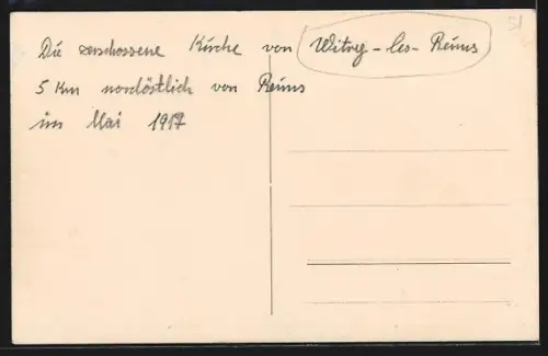 AK Witry-lès-Reims, Église en ruines après bombardement en mai 1917