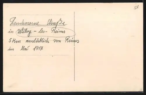 AK Witry-lès-Reims, Rue en ruines après un bombardement