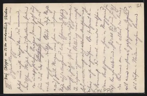 AK La Cheppe, Ruines sur la colline après la destruction