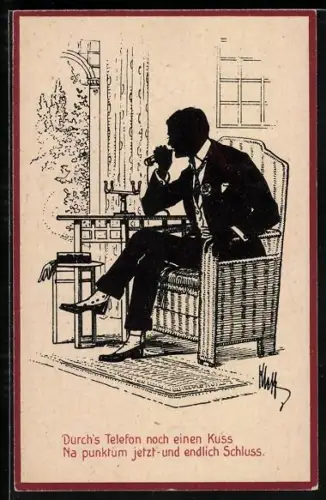 Künstler-AK Ein Mann beim Gespräch am Telefon