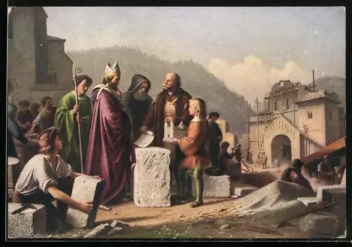 Künstler-AK Salzburg, Der Hl. Virgilius erbaut in Salzburg den ersten Dom 774