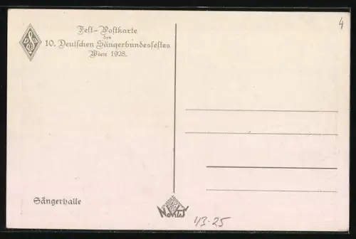 Künstler-AK Wien, Sängerhalle, Festkarte des 10. Deutschen Sängerbundesfestes 1928
