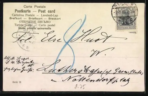 Künstler-AK Fischer im Gespräch mit zwei jungen Damen